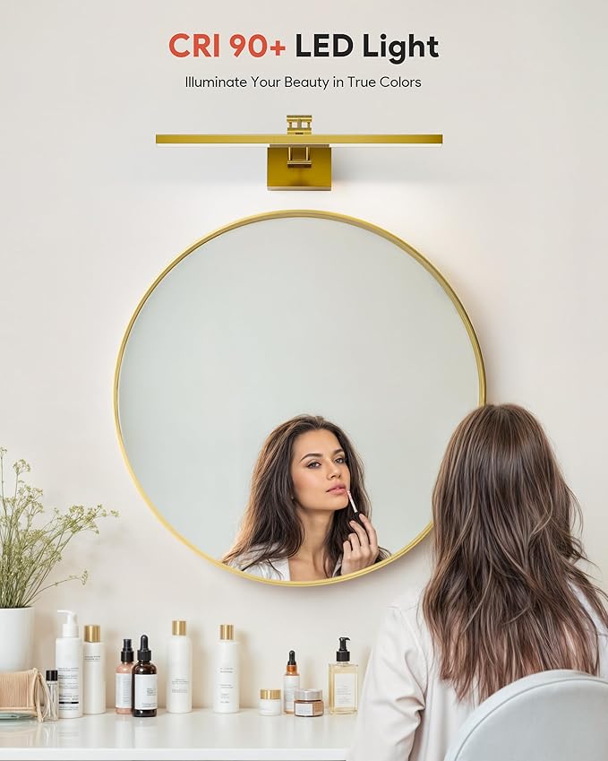 VONLUCE 24" LED Bathroom Vanity Light, 3CCT Modern LED Vanity Lights with 360° Rotatable Head & Swing Arm, 10.3W Bathroom Light Fixture Over Mirror, LED Lights for Bathroom Bedroom, Brushed Gold