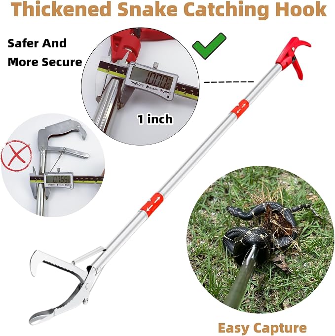 Snake Grabber Tool, 50'' Folding Snake Grabber Tongs with 72'' Detachable Stainless Steel Snake Catching Net for Corrosion Resistance High Load Capacity Easy to Clean and Maintain