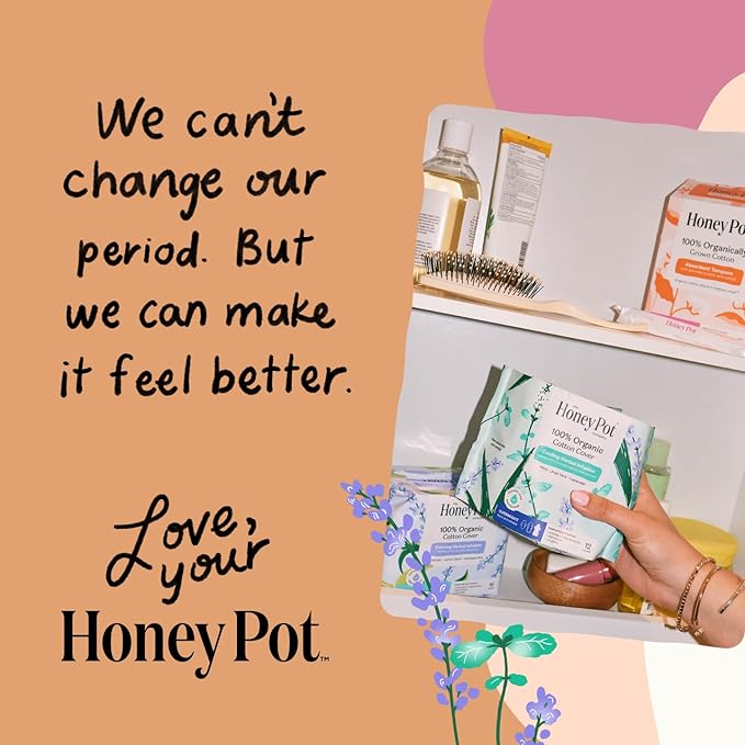 The Honey Pot Company - 48 ct - Herbal Pads for Women - Overnight w/Wings - Infused w/Essential Oils for Cooling Effect & Organic Cotton Cover - Feminine Care