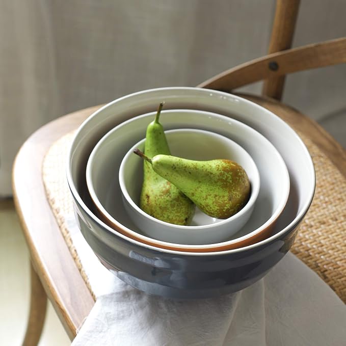 DOWAN Mixing Bowls Set of 3, 4.25/2/0.5 Qt Ceramic Mixing Bowls, Easy-Grip & Stability Design, Mixing Bowls for Kitchen, Nesting Bowls for Space Saving Storage, Versatile for Cooking, Baking, Prepping