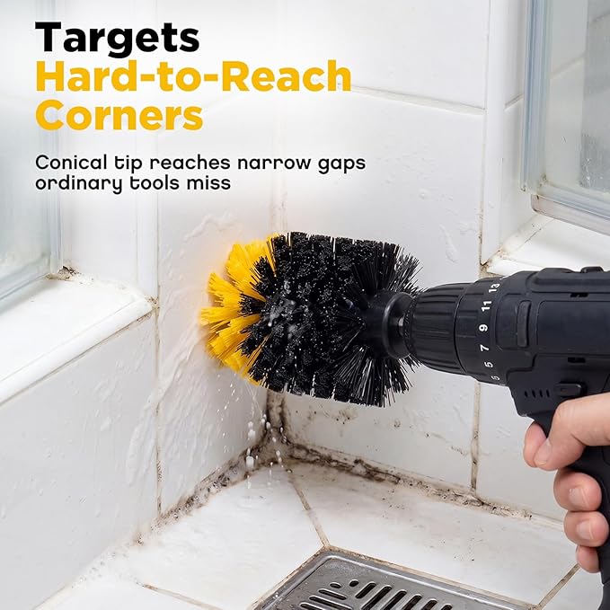 Domensi 10 Pack Tile Corner Drill Brush Heads Bulk, 1/4 Inch Hex Shank Nylon Drill Brush Attachments for Grout Shower Door Tracks Bathroom Kitchen Bathtub Sink Tiles Corner Cleaning
