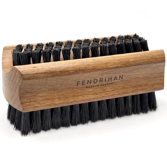 Fendrihan Genuine Boar Bristle Nail Brush with Beech Wood Handle, Made in Germany (Dark Bristles)