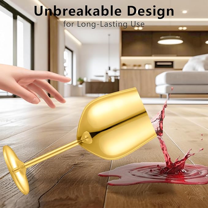 UNISWEET Unbreakable Stainless Steel Wine Glasses Set of 2, Gold | 17oz Unique Fancy Metal Wine Goblets, Shatterproof, Ideal for Outdoor, Camping, Travel, Pool, Great Gift for Wine Lovers
