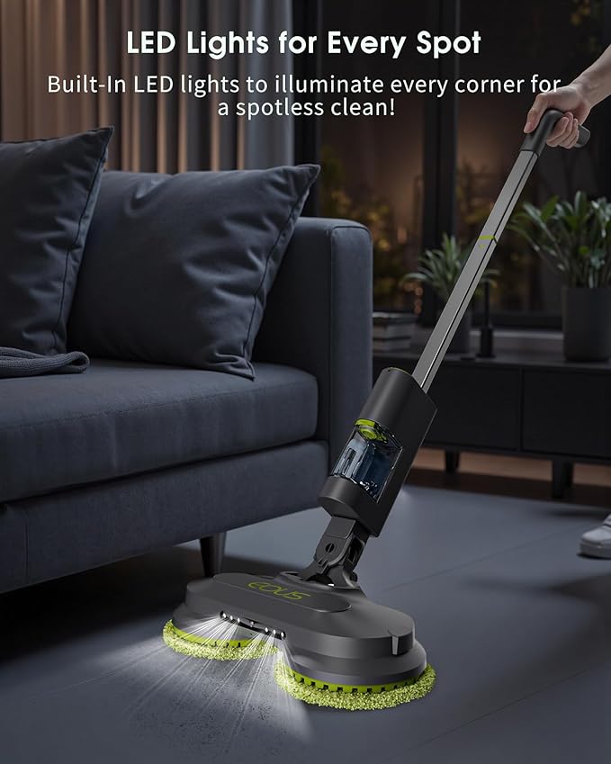 Cordless Electric Mop, Lightweight Electric Floor Mop with Detachable Water Tank, Water Sprayer & LED Headlights, Self-Propelled Floor Cleaner for Hardwood Tile Laminate Floor, Long-Lasting Battery