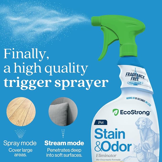 Eco Strong Pet Stain and Odor Remover - Cat Urine Enzyme Cleaner, Urine Destroyer for Dogs, Pet Urine Enzyme Cleaner [All New Fragrance Free] - 32oz