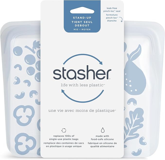 Stasher Platinum Silicone Food Grade Reusable Storage Bag, Clear (Stand-Up Mid) | Reduce Single-Use Plastic | Cook, Store, Sous Vide, or Freeze | Leakproof, Dishwasher-Safe, Eco-friendly | 56 Oz
