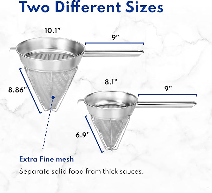 New Star Foodservice Chinois Mesh Strainer, Stainless Steel, Reinforced, Extra Fine Mesh, 10-Inch