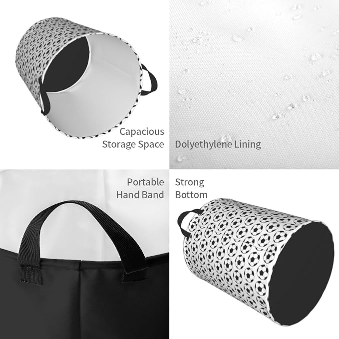 Soccer Football Laundry Hamper Laundry Basket Circular Hamper Dirty Clothes Storage with Handles
