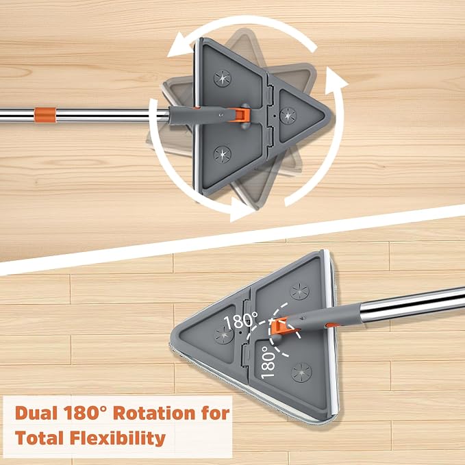 UIMO Wall Cleaner Mop with 94" Long Handle, Triangle Head Scrubber | 2-in-1 Triangle & Rectangle Head with Squeegee, 10 Washable Pads for Walls, Ceilings, Windows, Glass and Hard-to-Reach Areas