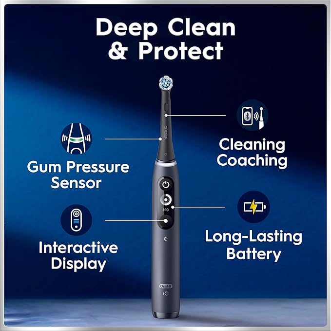 Oral-B iO Deep Clean + Protect Rechargeable Electric Toothbrush, Saphire Blue, iO Series 7, 2 Replacement Brush Heads, Charging Travel Case