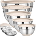 Umite Chef Mixing Bowls with Airtight Lids Set, 8PCS Stainless Steel Nesting Bowls with Grater Attachments, Non-Slip Bottoms, 5, 4, 3.5, 2, 1.5QT for Mixing & Serving