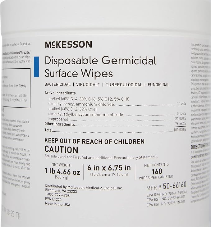 McKesson Surface Disinfectant Wipe Canister Alcohol Scent 160 Ct 50-66160