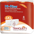 Tranquility Bariatric HI-Rise Disposable Briefs, 3X-Large, High Waistline with Peach Mat Core & Secure Kufguard Technology for Skin Integrity, Latex-Free, 34oz Capacity, 8ct Bag