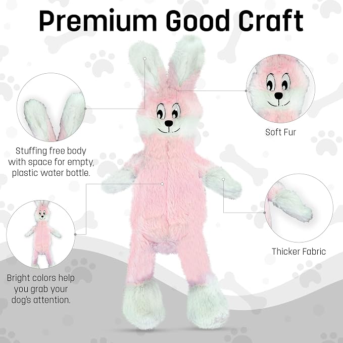 FGA MARKETPLACE Pink Rabbit-Duck Flat NO Stuffing NO Squeak Plush Dog Toy, Funny Style Will Entertain Your Pet for Hours, Recommended for Small and Medium Dog 21 INCH Long