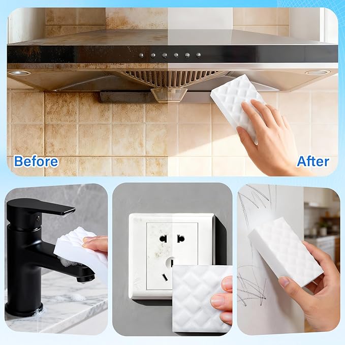 Magic Sponges Cleaning Eraser,180 Pack 2X Density Stronger Melamine Sponge Foam Pads, Multi-Functional Household Cleaner Dish Sponge, Cleaning Supplies for Kitchen, Bathroom, Floor, Sink,Wall Cleaner