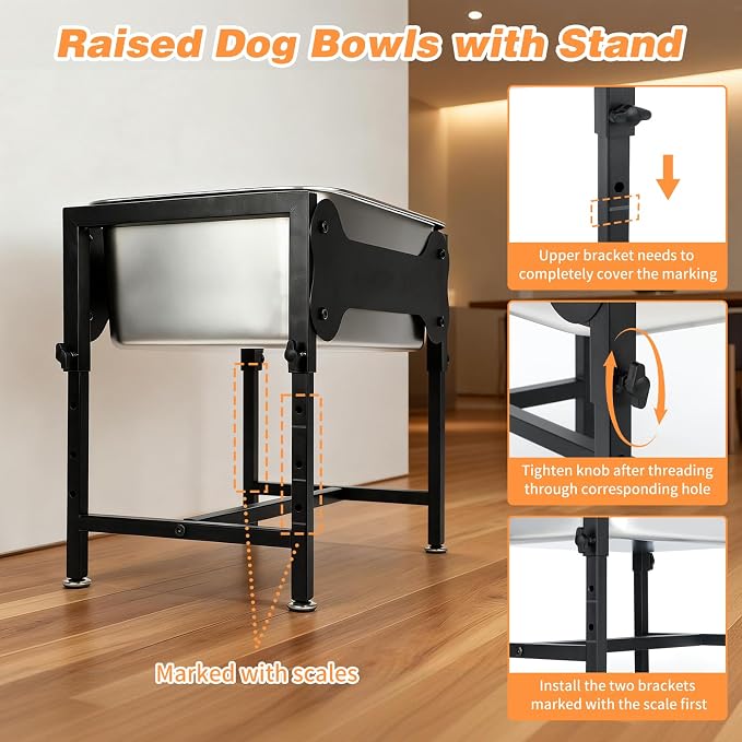 4 Gallon Elevated Dog Water Bowl, 4-Height Stand for Large Dogs | 4 Gallon Stainless Steel Bowl, 4 Heights 9.65-15.16 in, Non-Slip Feet, Indoor Outdoor Use, Easy-Clean Surface, Large Breeds