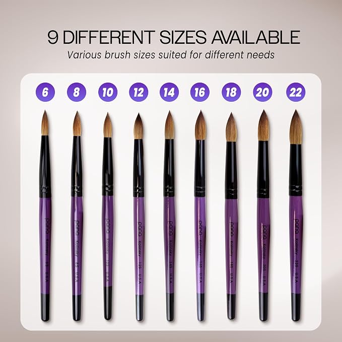 Professional Purple Wood Kolinsky Acrylic Nail Brush (Size: 6, 8, 10, 12, 14, 16, 18, 20, & 22) Pana Pure Kolinsky Hair (Size 12)