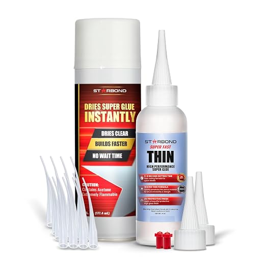 Starbond Thin CA Glue with Activator Bundle (4 oz. + 6 oz.) – Premium Cyanoacrylate Super Glue with Aerosol Accelerator – for Woodworking and Repair, Pen Turning, CA Finish, Inlays, Luthiery, Crafts