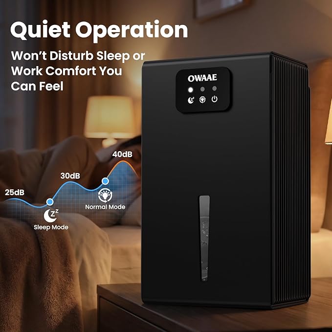 Dehumidifier, 1000 sq.ft Quiet Dehumidifiers for Home Bedroom Basement Bathroom with 95oz Water Tank, Sleep Mode, Auto Shut-Off 7 Colors LED Light, Black