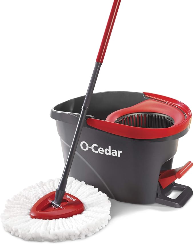 O-Cedar EasyWring Microfiber Spin Mop, Bucket Floor Cleaning System, Red, Gray + O-Cedar PACS Hard Floor Cleaner, Crisp Citrus Scent