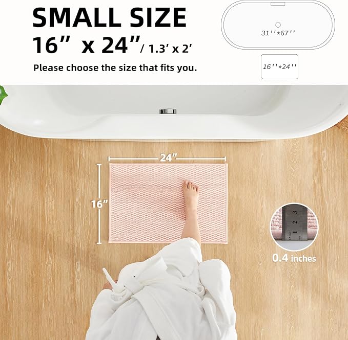 TYUU Pink Bathroom Rugs Non Slip Washable, Super Absorbent Thin Bath Mat Small Quick Dry Low Pile Bathroom Rug, Pink 16"x24"