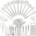 Kitchen Utensil Set-Silicone Cooking Utensils-33 Kitchen Gadgets & Spoons for Nonstick Cookware-Silicone and Stainless Steel Spatula Set-Best Kitchen Tools, Useful Pots (Cream White)