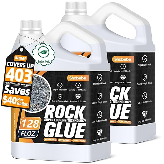Rock Glue for Landscaping, 2 Gallon 20X Mega Hold Mulch Hold Gravel Binder, Intertek Test Pea Gravel Stabilizer, Pet Safe Mulch Stone Adhesive for Walkways, Yards & Decorative Driveway Edges