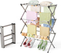 Collapsible Floor Drying Rack - Free Standing Accordion Laundry Dryer, Retractable Metal Clothes Hanger with Shoe Storage, Heavy Duty Rustproof Airer for Bathroom, Balcony & Delicates