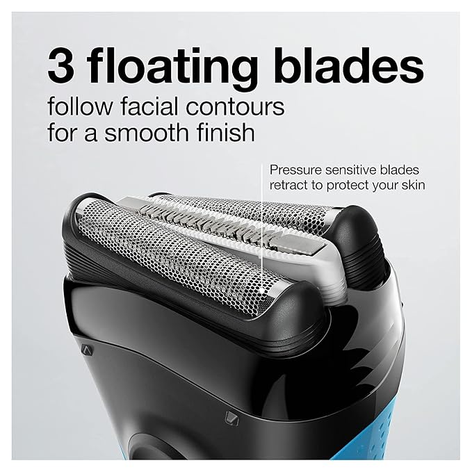 Braun Electric Series 3 Razor with Precision Trimmer, Rechargeable, Wet & Dry Foil Shaver for Men, Blue/Black, 4 Piece | Precision Trimmer, Rechargeable, Wet & Dry, Foil Shaver, 4 Piece