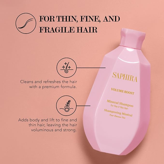 Saphira Volume Boost Shampoo with Dead Sea Minerals – Volumizing Shampoo for Fine & Thin Hair – Lightweight Body & Lift – Sulfate Free Professional Hair Care 8.5oz / 250ml