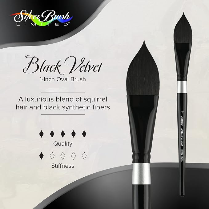 Silver Brush Limited, Silver Black Velvet, Blend Squirrel and Risslon Brush - Short Handle, 1-Inch, Oval Wash