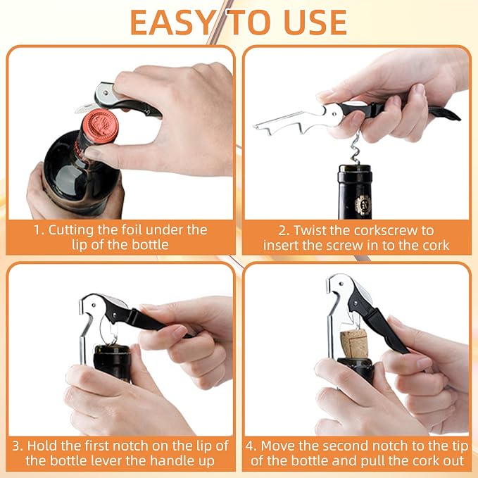 25 Pack Black Wine Opener Bulk Waiter Corkscrew Wine Opener Upgraded Heavy Duty Wine Keys Double Hinged Wine Key for Serves Bartenders Party Favor (25 Pack)