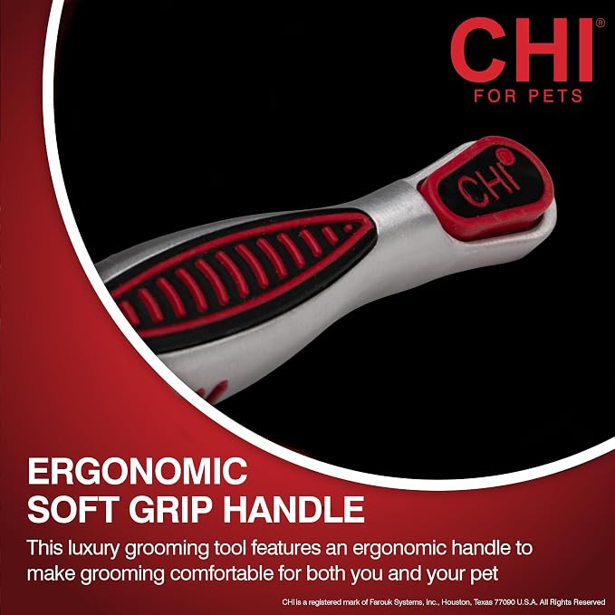 CHI for Dogs Self Cleaning Slicker Brush with Pivoting Head, Dog Grooming Brush for Detangling and Removing Loose Hair, Fine Wire Pins for Medium and Long Dog Coats, Ergonomic Handle