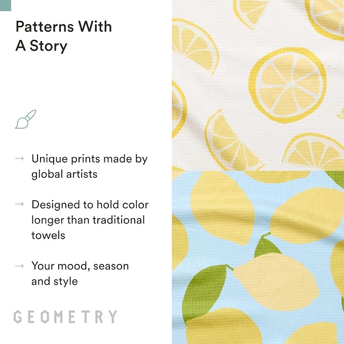 GEOMETRY Tea Towels – Spring & Summer Collection – Quick-Dry, Ultra-Absorbent, Reusable Microfiber Kitchen Towels for Drying & Cleaning - Main Squeeze - 2 Pack