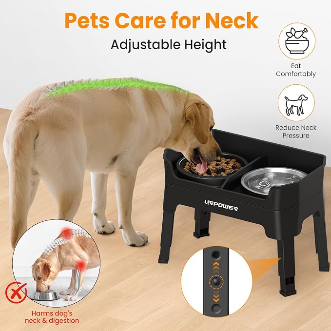 URPOWER Mess Proof Elevated Dog Bowls Double Deck Slow Feeder | No Spill Water Bowl, Slow Feeder Dog Bowls, Non-Slip Food and Water Bowl Set for Small, Medium & Large Dogs