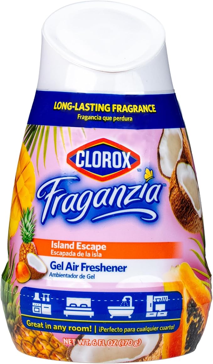 Clorox Fraganzia Gel Air Freshener Cone, Hawaiian Escape Scent - No-Plug, Battery-Free Air Freshener for Small Rooms, Closets, Kitchens, Bathrooms, Offices and More, 6 Ounce - 12 Pack