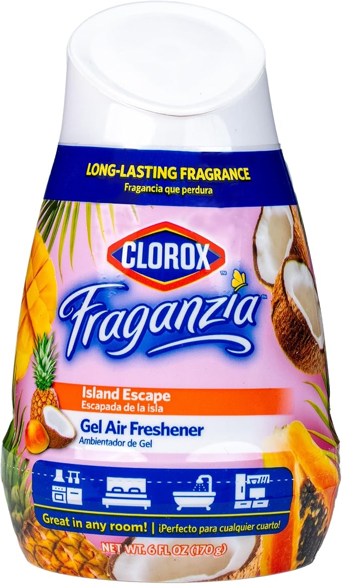 Clorox Fraganzia Gel Air Freshener Cone, Hawaiian Escape Scent - No-Plug, Battery-Free Air Freshener for Small Rooms, Closets, Kitchens, Bathrooms, Offices and More, 6 Ounce