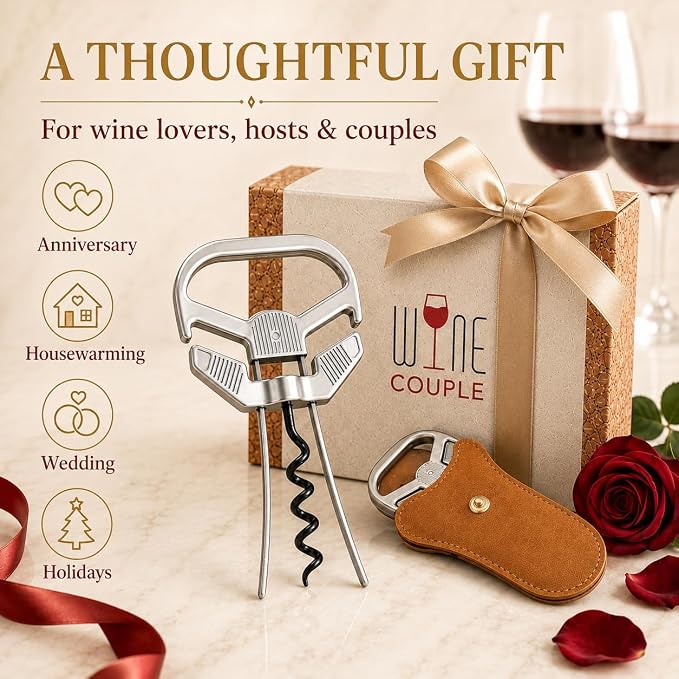 Ah So Wine Opener for Vintage Bottles, 2 in 1 Hybrid Cork Removal Device, Two-Prong Cork Remover for Older Fragile Corks, Classic Silver Tool for Wine Lovers & Collectors