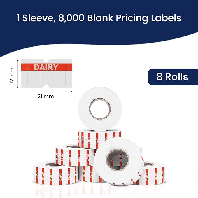Perco 1 Line Orange Reverse Print on White Dairy Labels— 8,000 Labels for Perco Lite, X, Plus & Pro Guns—with Tamper-Proof Design for Marking Milk, Cheese, Yogurt, Butter—8 Rolls, 1 Sleeve—Made in USA