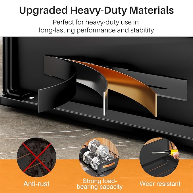 Pull out Cabinet Organizer,Heavy Duty Slide out Pantry Shelves Drawer Storage with Adhesive Nano Film,Sliding Mesh Cabinet Basket with Handle for Kitchen, Bathroom, Home, 13.8"W X 21"D X6.2"H,Black