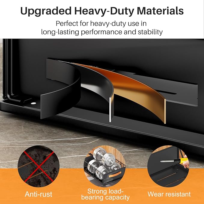 Pull out Cabinet Organizer,Heavy Duty Slide out Pantry Shelves Drawer Storage with Adhesive Nano Film,Sliding Mesh Cabinet Basket with Handle for Kitchen, Bathroom, Home, 9.8"W X 15.7"D X 6.2"H,Black