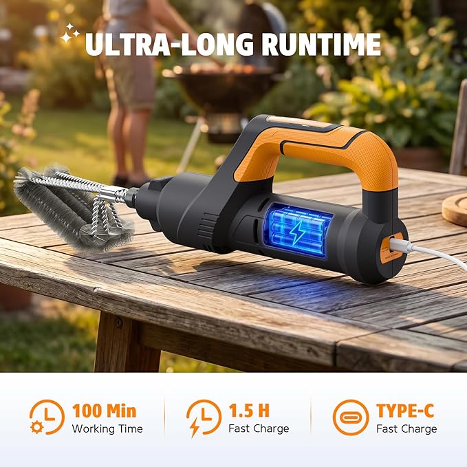 Electric Grill Brush BBQ Cleaner - Grill Cleaner, Grill Brush for Outdoor Grill, BBQ Grill Brush, 940 RPM Electric Grill Cleaner, 3 Speed Modes, Compatible with Weber, Char-Broil, Traeger & More