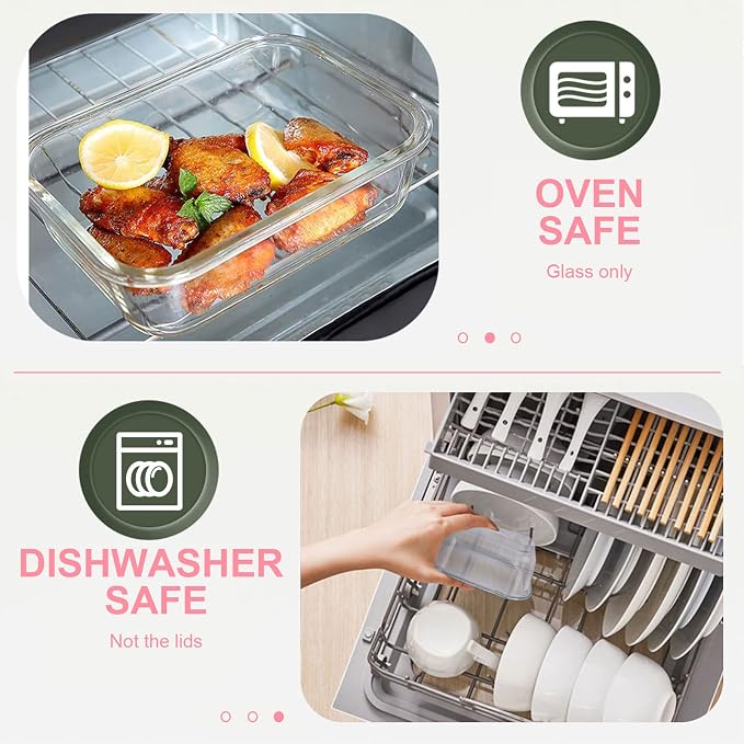 30 Pieces Glass Food Storage Containers Set, Meal Prep Containers Set with Snap Locking Lids, Airtight Glass lunch Containers, Microwave, Oven, Freezer & Dishwasher,Pink