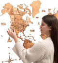 Enjoy The Wood 3D Wood World Map Wall Art Large Wood Wall Décor Housewarming Gift Idea Art World Travel Map For Home & Kitchen or Office (3XL, Oak)