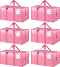 6 Pack Extra Heavy Duty Large Moving Bags with Strong Zipper, Pink | Comfortable Handles, Sturdy & Durable Clothes Storage Bags Totes Bins, Blue Packing Moving Boxes for College Supplies
