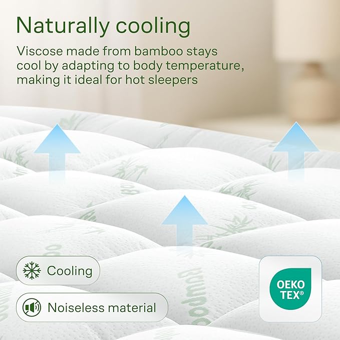 Niagara Sleep Solution Ultra Soft Full XL Size Mattress Topper - Rayon Derived from Bamboo Pillow Top Mattress Pad for Back Pain Relief - Naturally Cooling for Hot Sleepers, Green