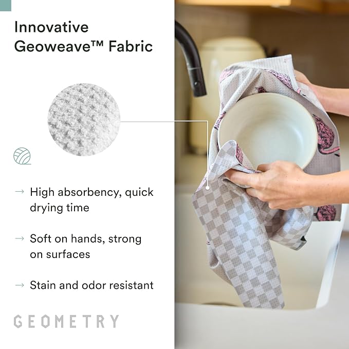 GEOMETRY Tea Towels – Spring & Summer Collection – Quick-Dry, Ultra-Absorbent, Reusable Microfiber Kitchen Towels for Drying & Cleaning - Flamingo Dance - 1 Pack