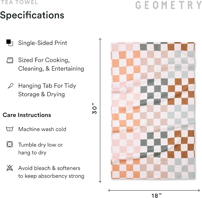GEOMETRY Kitchen Tea Towels - Quick Dry Microfiber Dish Towels for Kitchen Checkmate CA, 18" x 30" 2-Pack