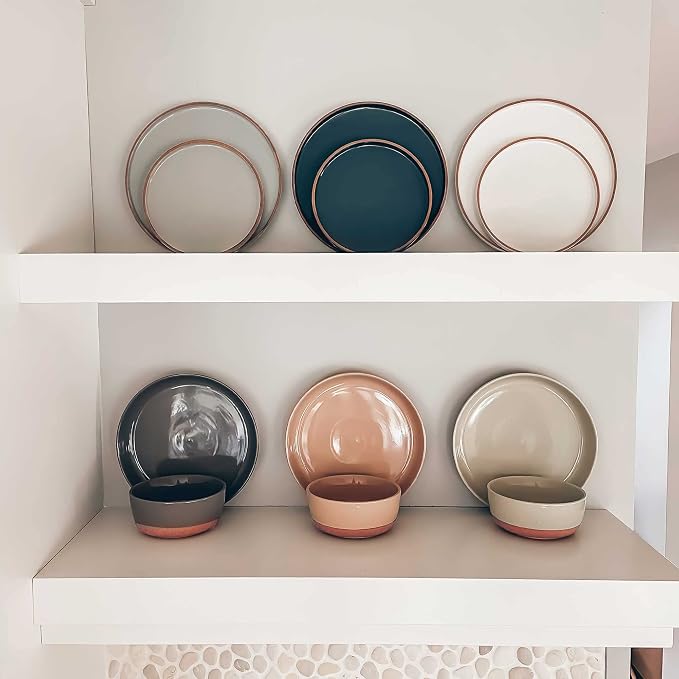 MORA Ceramic Flat Pasta Bowl Set of 4-35oz, Microwave Safe Plate with High Edge - Modern Porcelain Dinnerware for Kitchen and Eating, Large Wide Bowls/Plates for Serving Dinner, Salad, etc- Vanilla