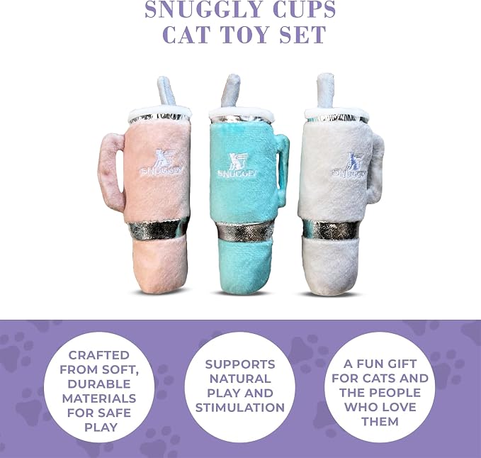 Haute Diggity Kitty Snuggly Cups Set, Plush Cat Toys Catnip Filled with Interactive Crackle Sound, Safe & Durable Toys for Cat & Kitten, 3 Pcs
